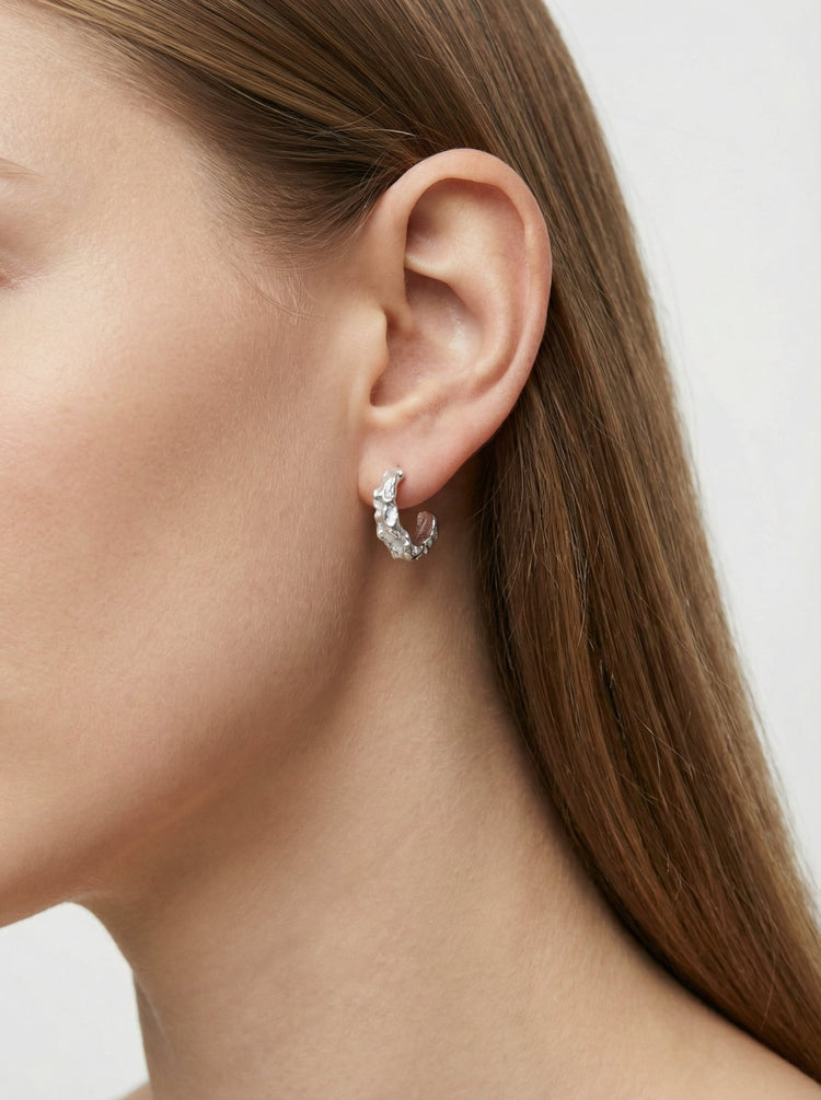 Sterling silver hoop earrings. Minimalist jewelry made in Brooklyn New York by llayers.