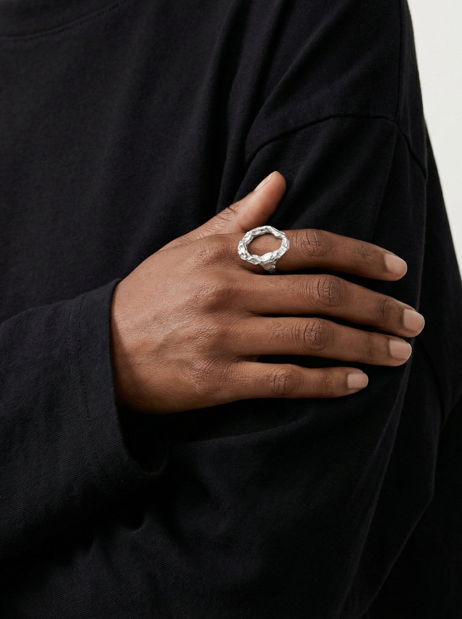 Sterling silver textured ring Luna. Modern minimalist jewelry made in Brooklyn New York by llayers.