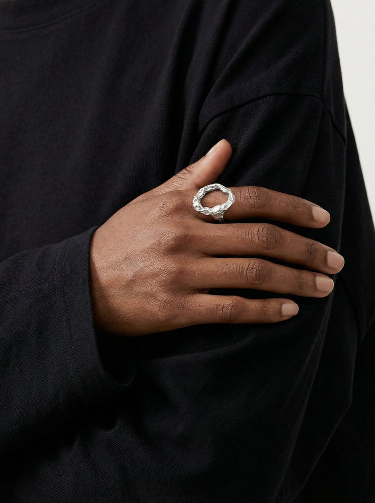 Sterling silver textured ring Luna. Modern minimalist jewelry made in Brooklyn New York by llayers.