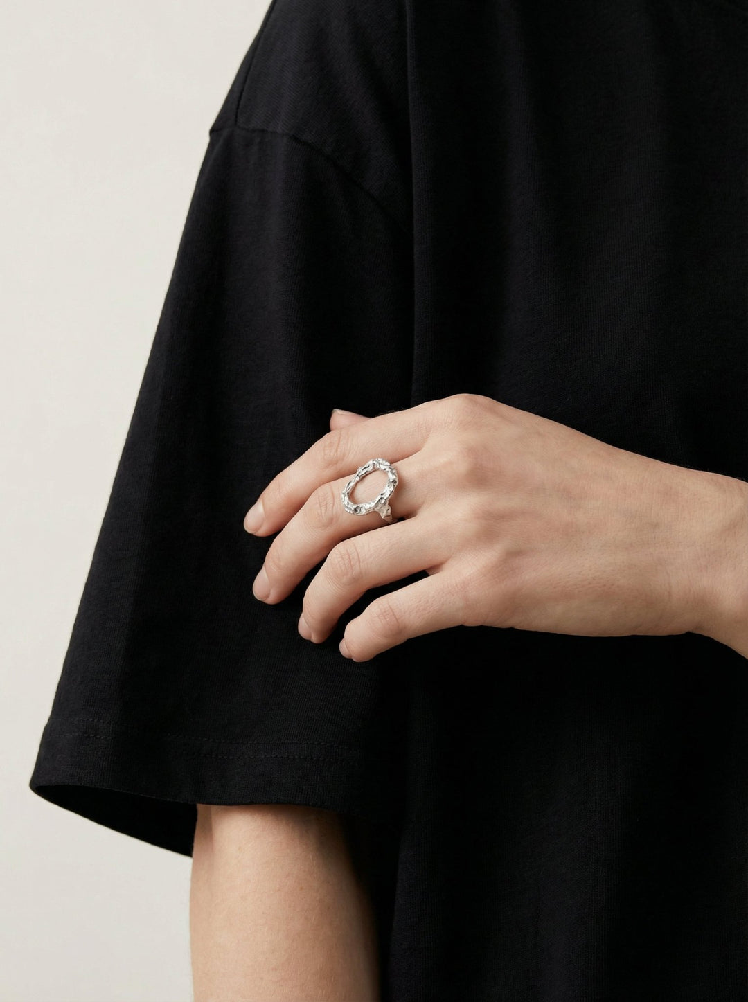 Sterling silver textured ring Luna. Modern minimalist jewelry made in Brooklyn New York by llayers.