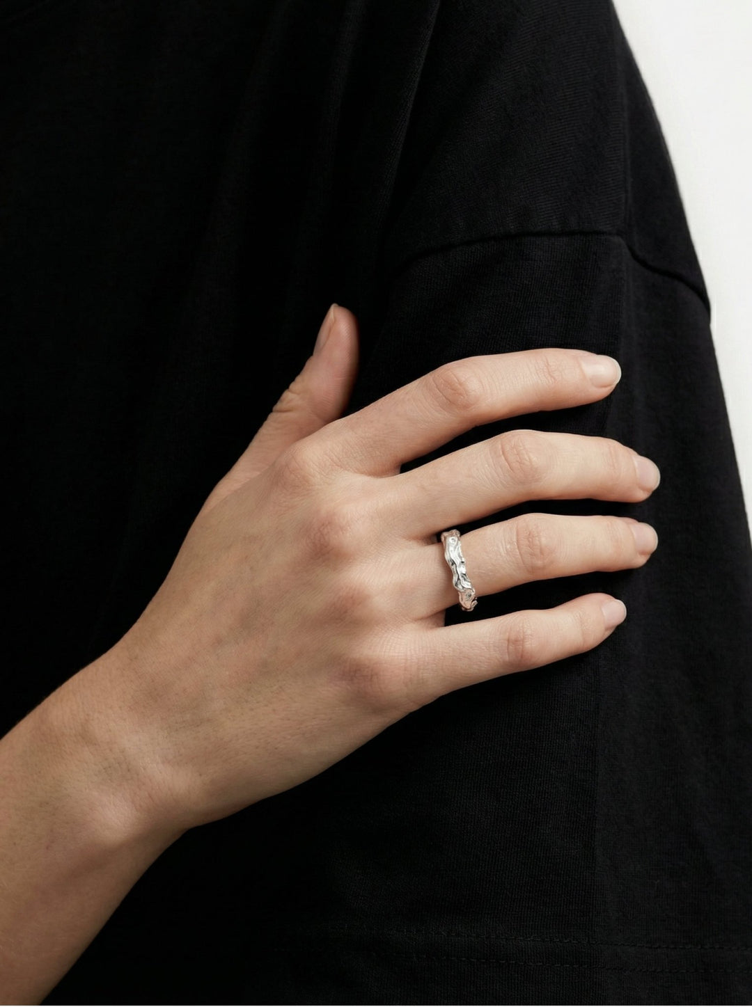 Silver textured ring Luna. Modern minimalist jewelry made in Brooklyn New York by llayers.