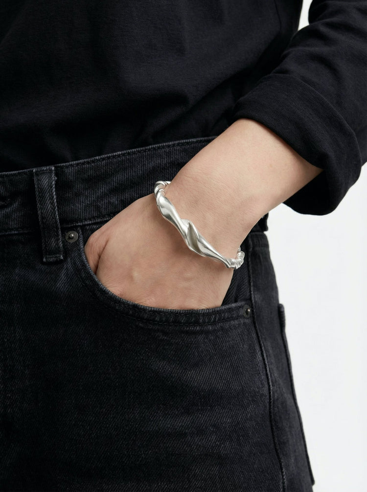 Silver cuff bracelet. Minimalist and modern jewelry made in Brooklyn New York by llayers.