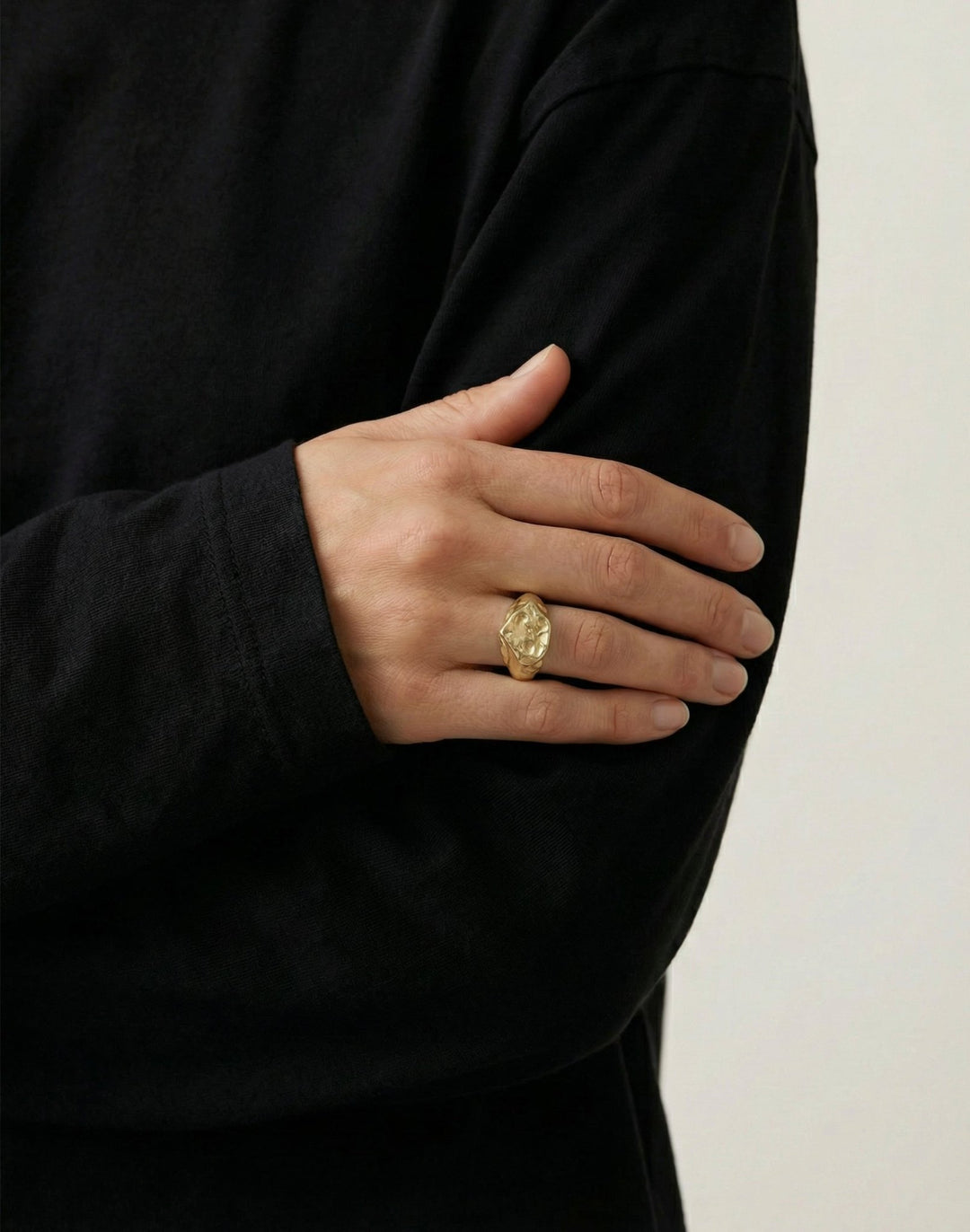 Gold brass signet ring molten inspired texture. Made in New York by llayers.