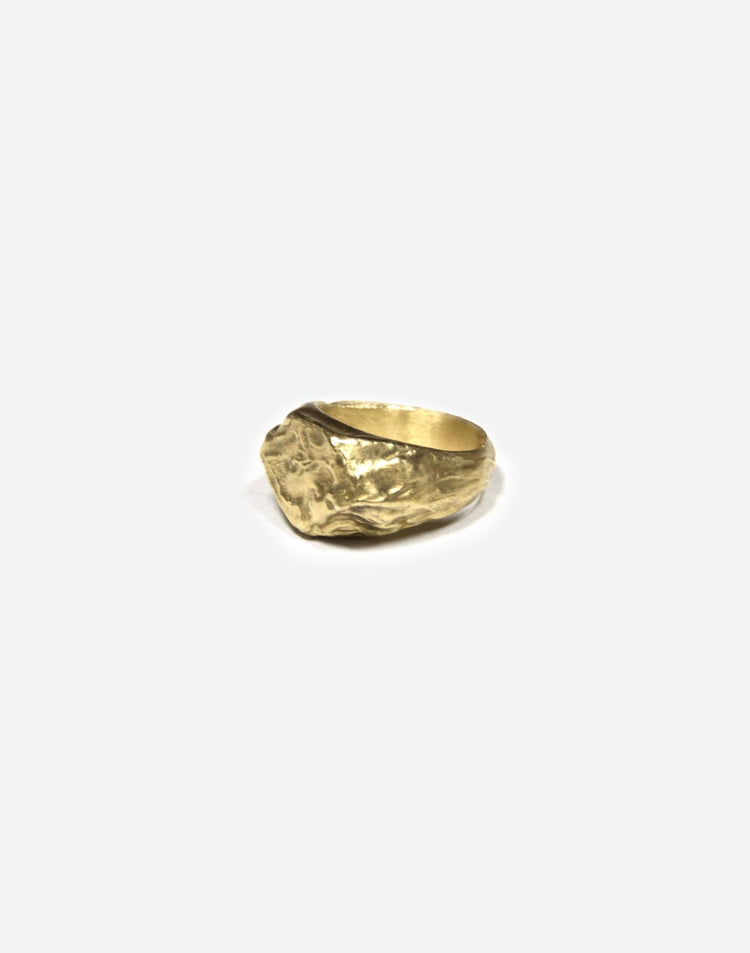 Brass signet ring molten inspired texture. Made in New York by llayers.