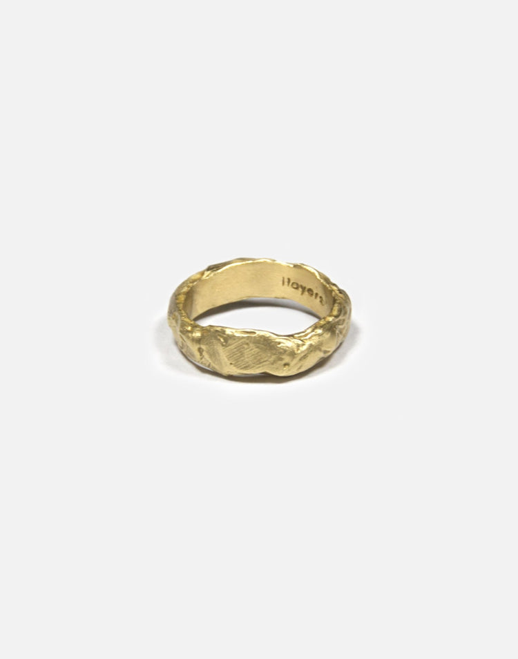 gold brass textured molten ring band made in new york magma by llayers
