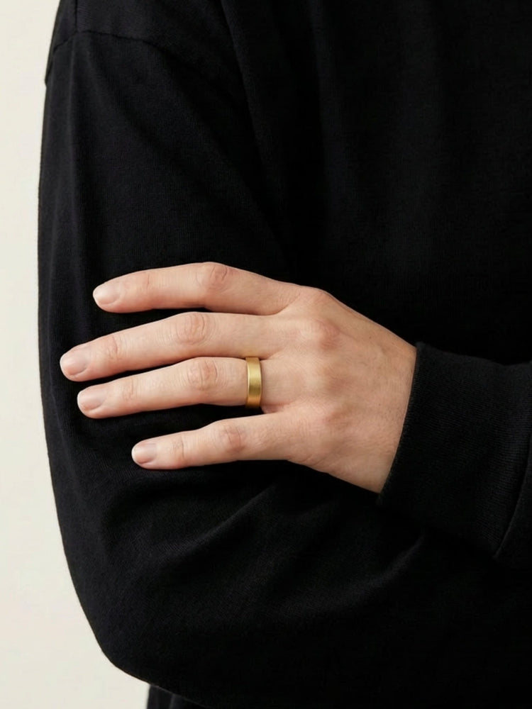 Women's Gold round ring band. Modern minimalist jewelry made in Brooklyn New York by llayers.