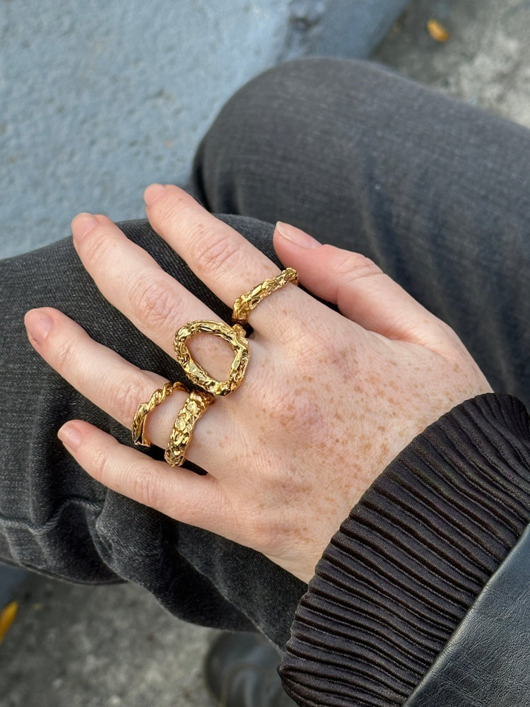 Gold refined textured  ring. Modern minimalist jewelry made in Brooklyn New York llayers.