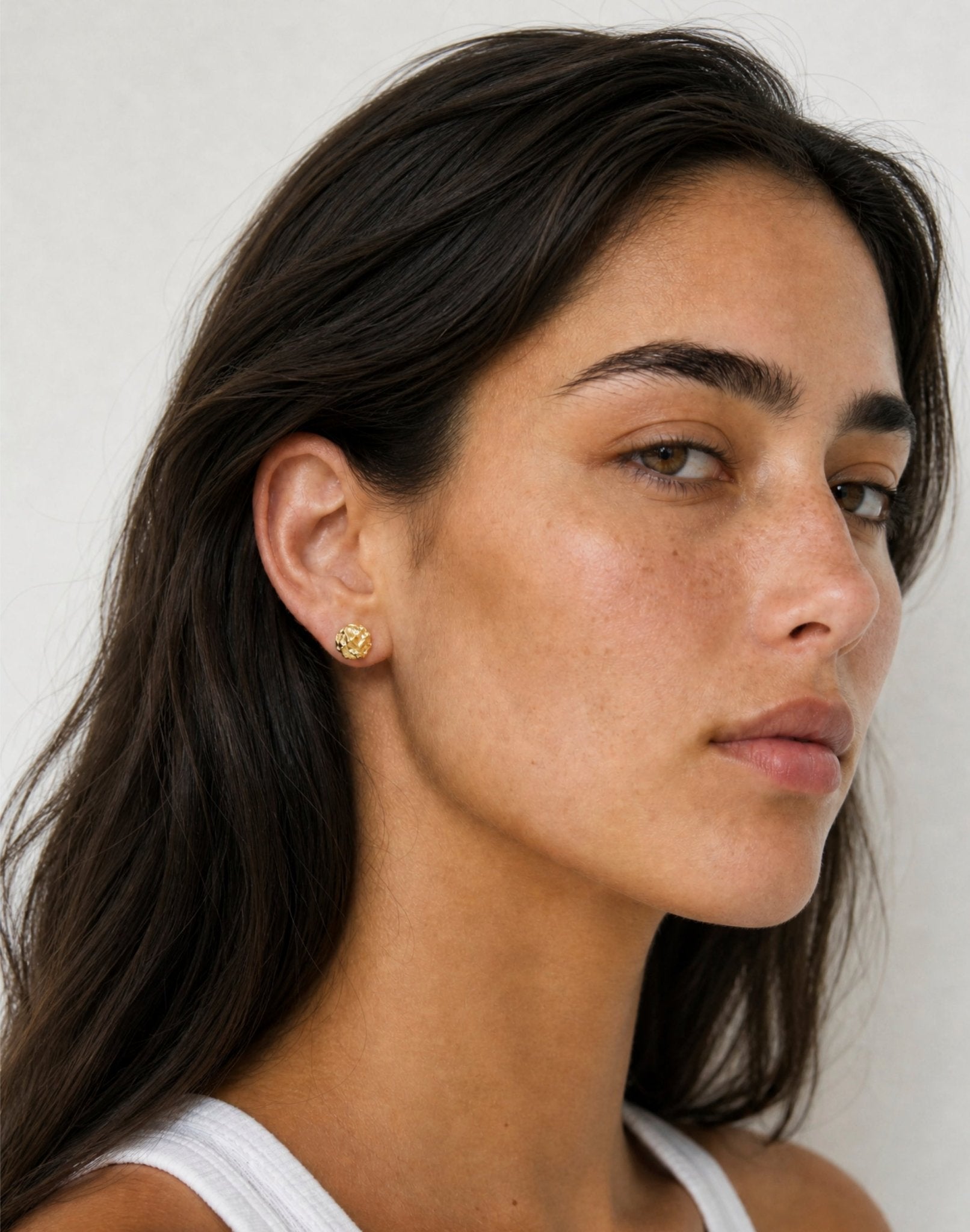 gold textured studs earrings crafted in new york drusy by llayers