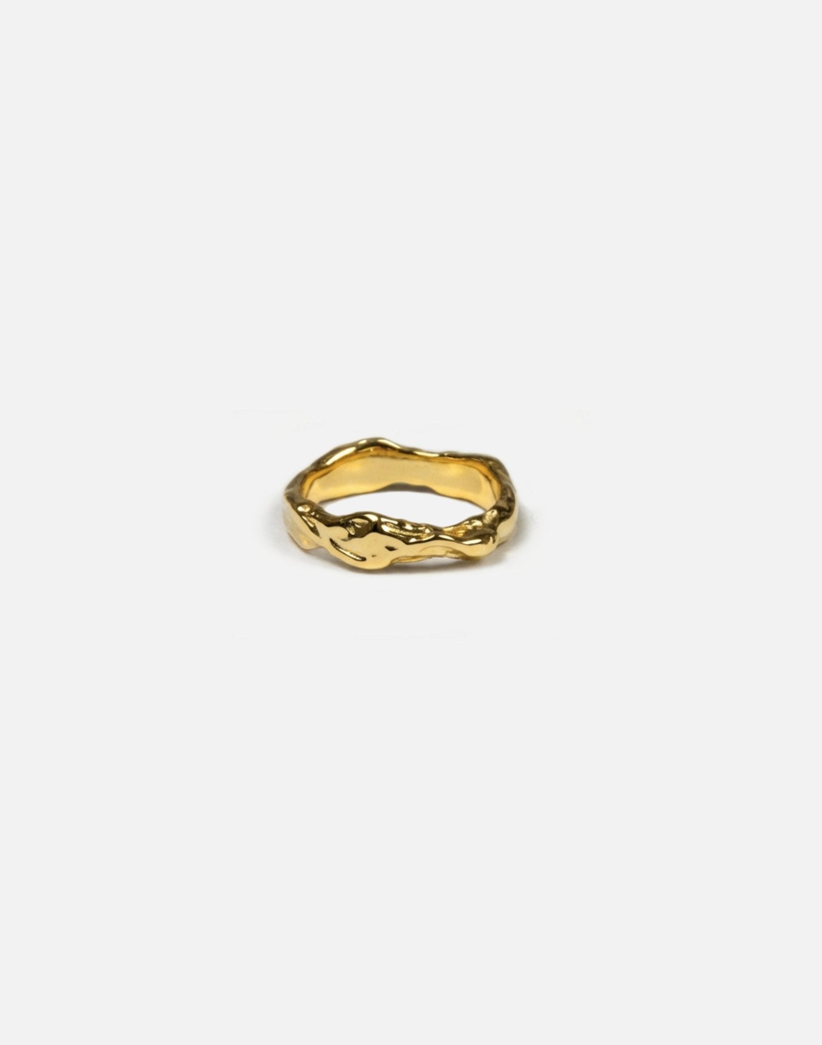 gold thin textured molten ring crafted in new york lava by llayers