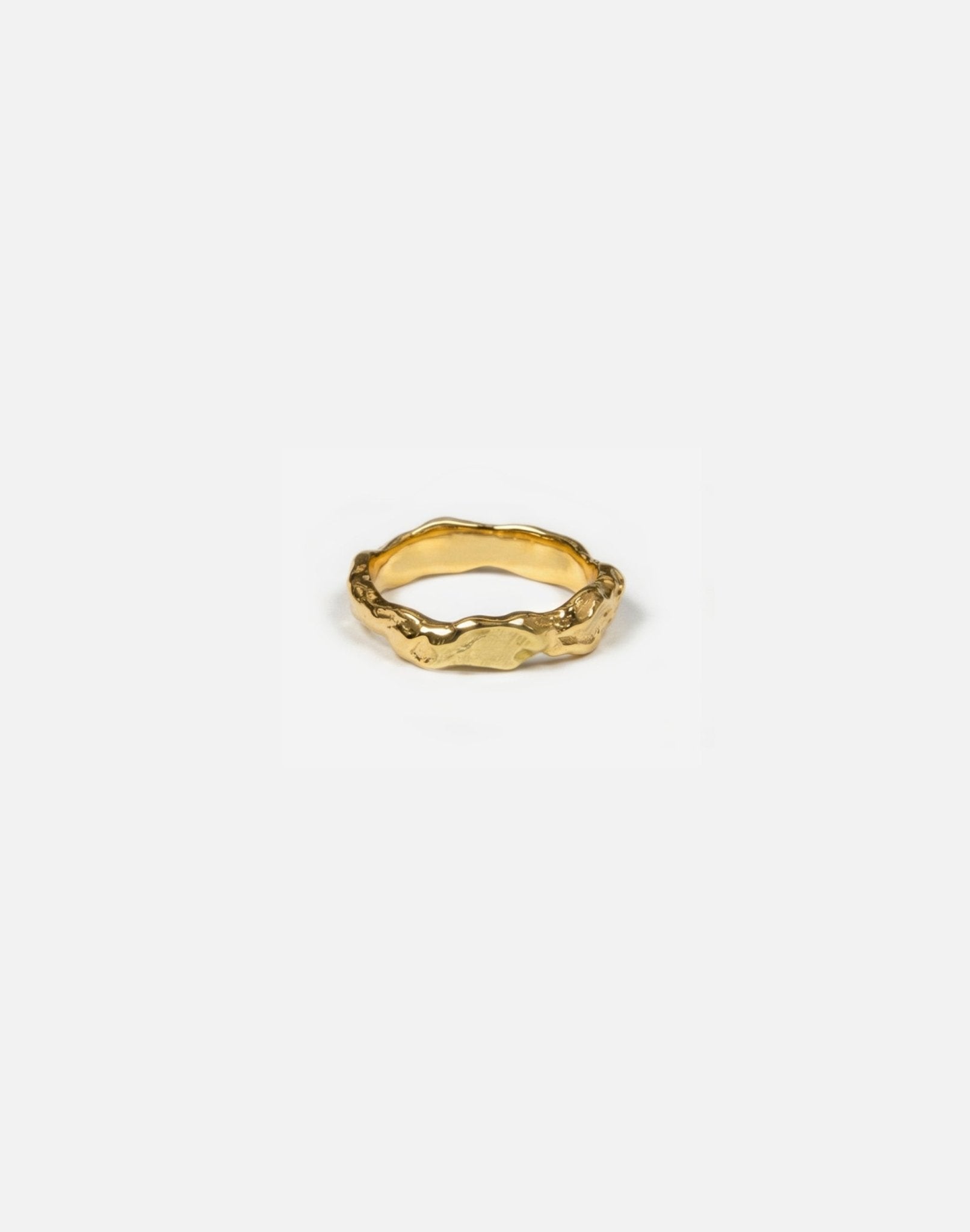 gold thin textured molten ring crafted in new york lava by llayers