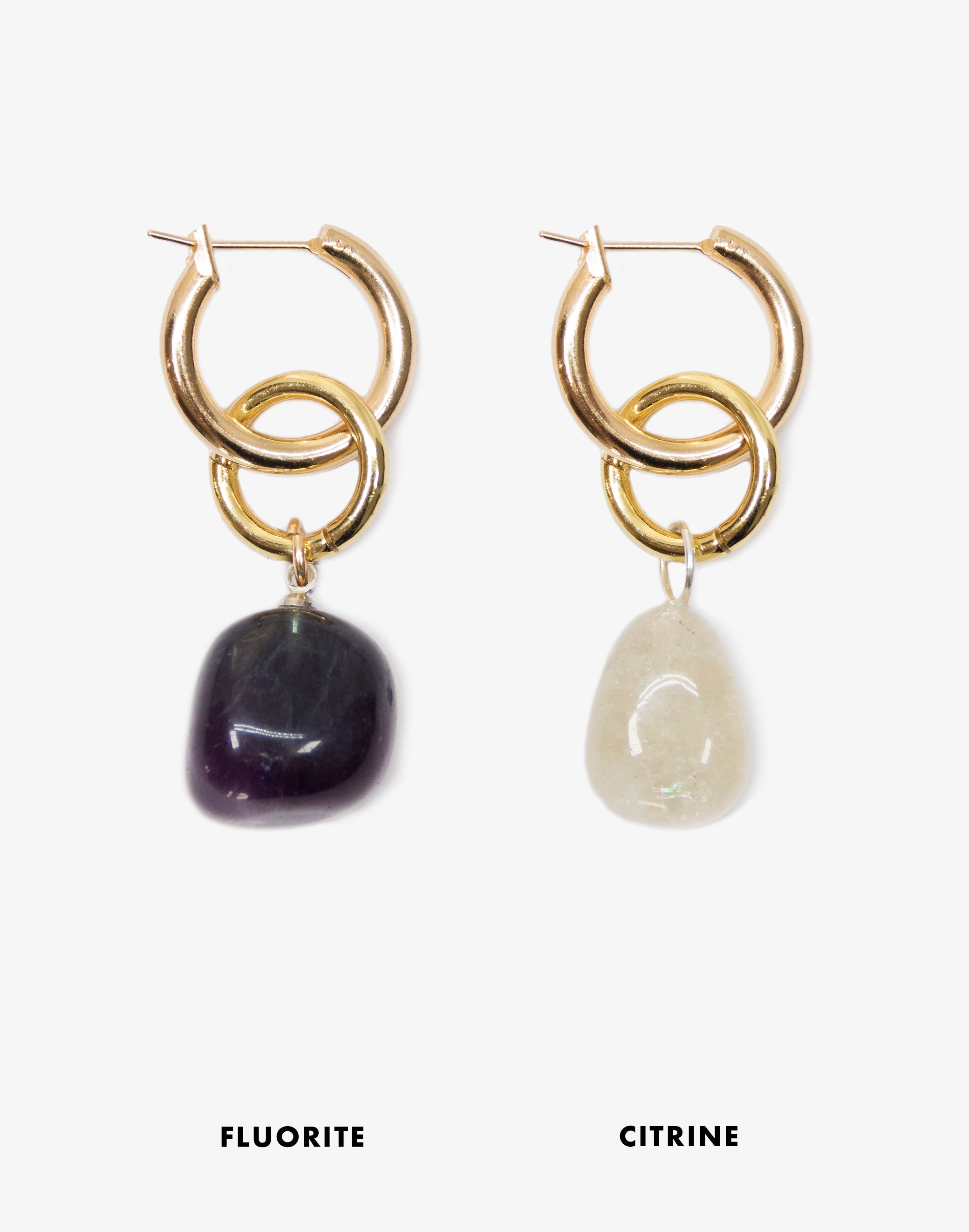 gold hoop earrings with Citrine stone in Brooklyn New York jewelry by llayers  interchangeable men women Swing