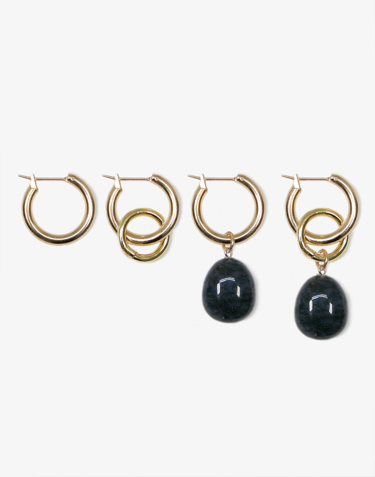 gold hoop with stone earring in Brooklyn New York jewelry by llayers interchangeable men women Swing