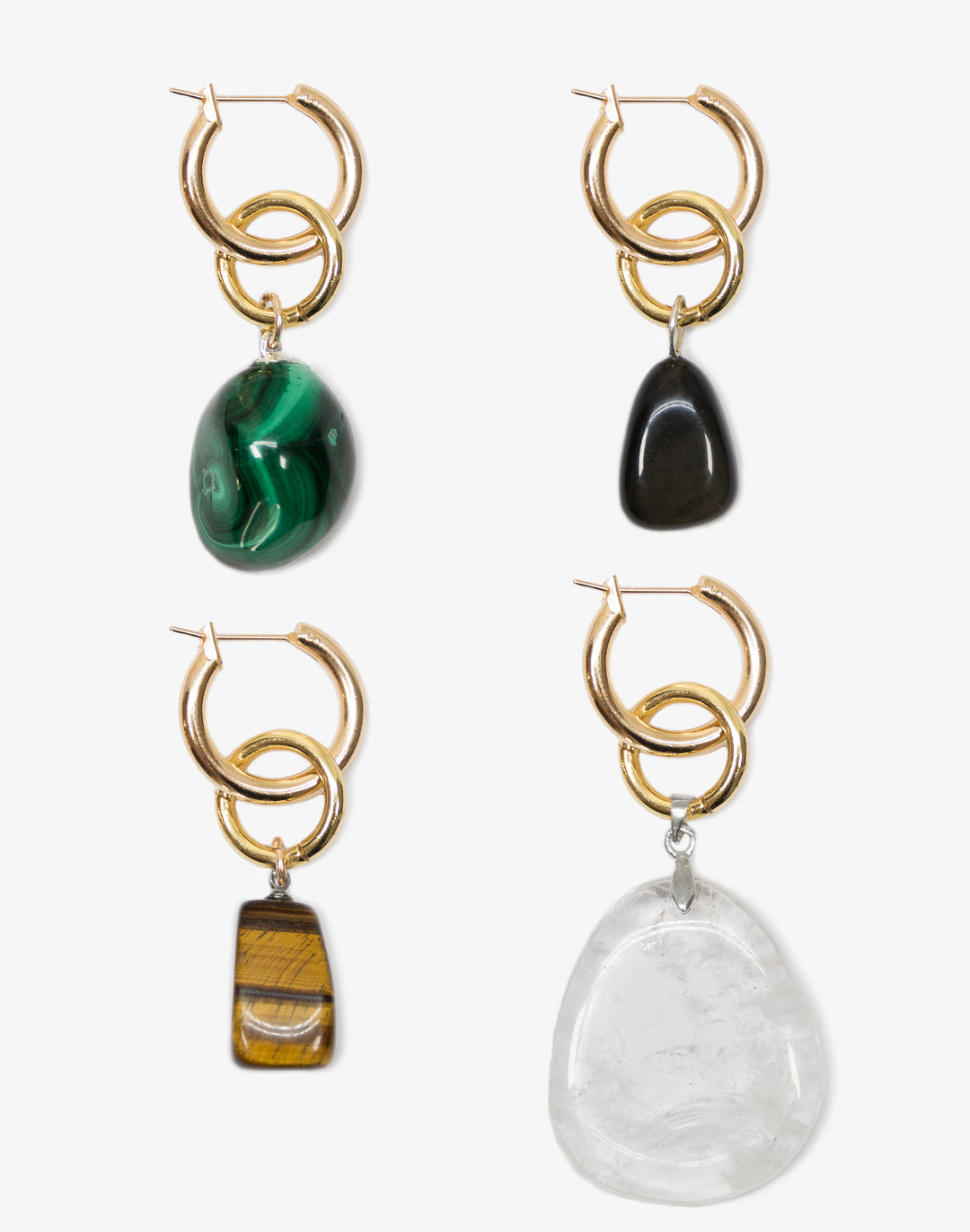 gold stone hoop earring in Brooklyn New York jewelry by llayers interchangeable men women Swing