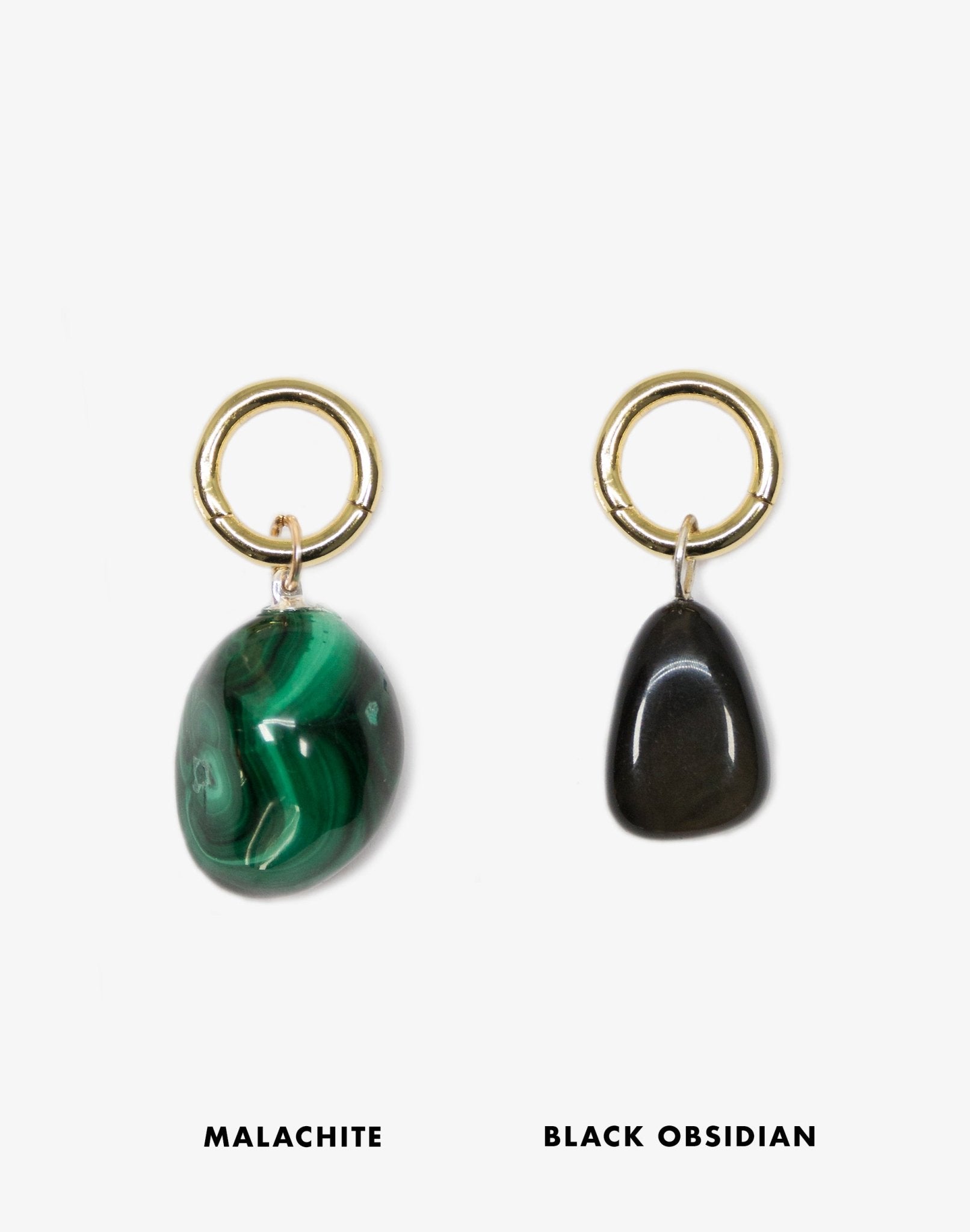 Gold malachite black obsidian crystals pendant necklace Made in Brooklyn New York by llayers
