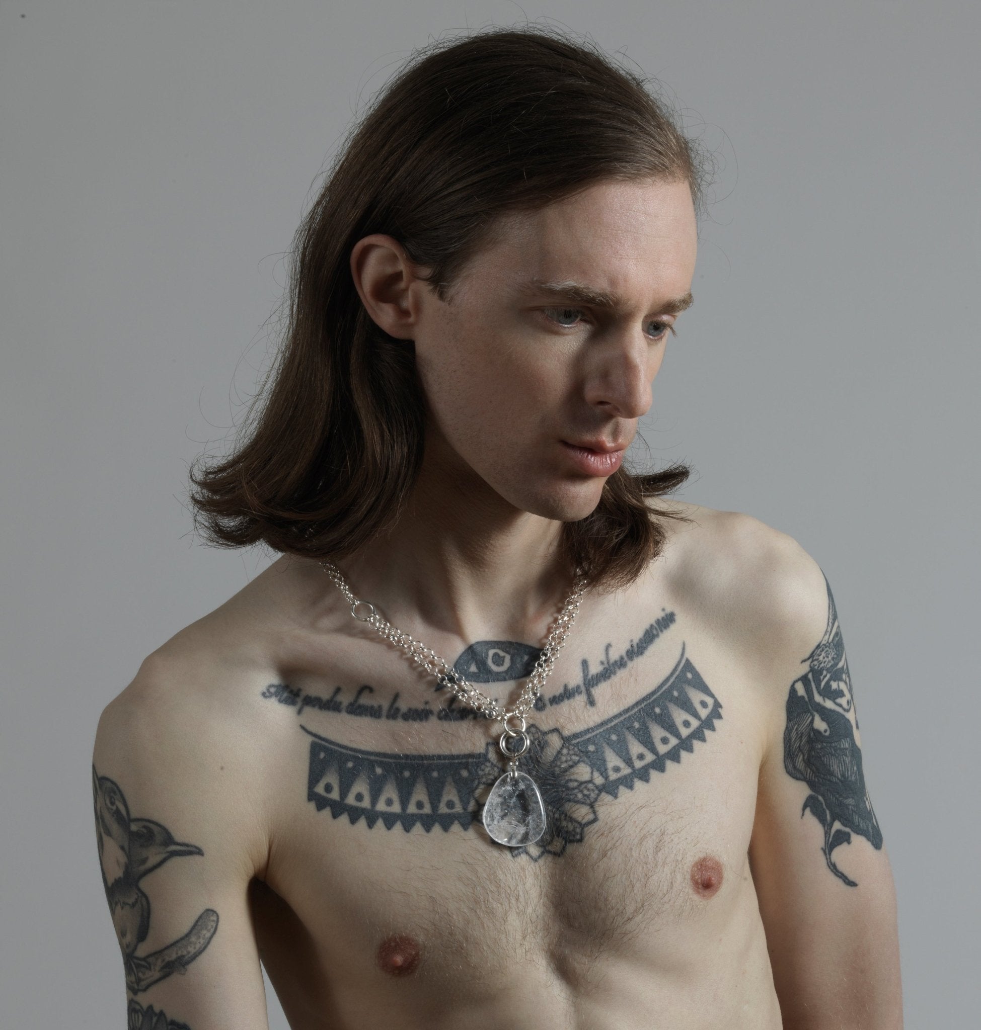 llayers jewelry Silver unisex men long chain necklace choker quartz handcrafted in New York 2