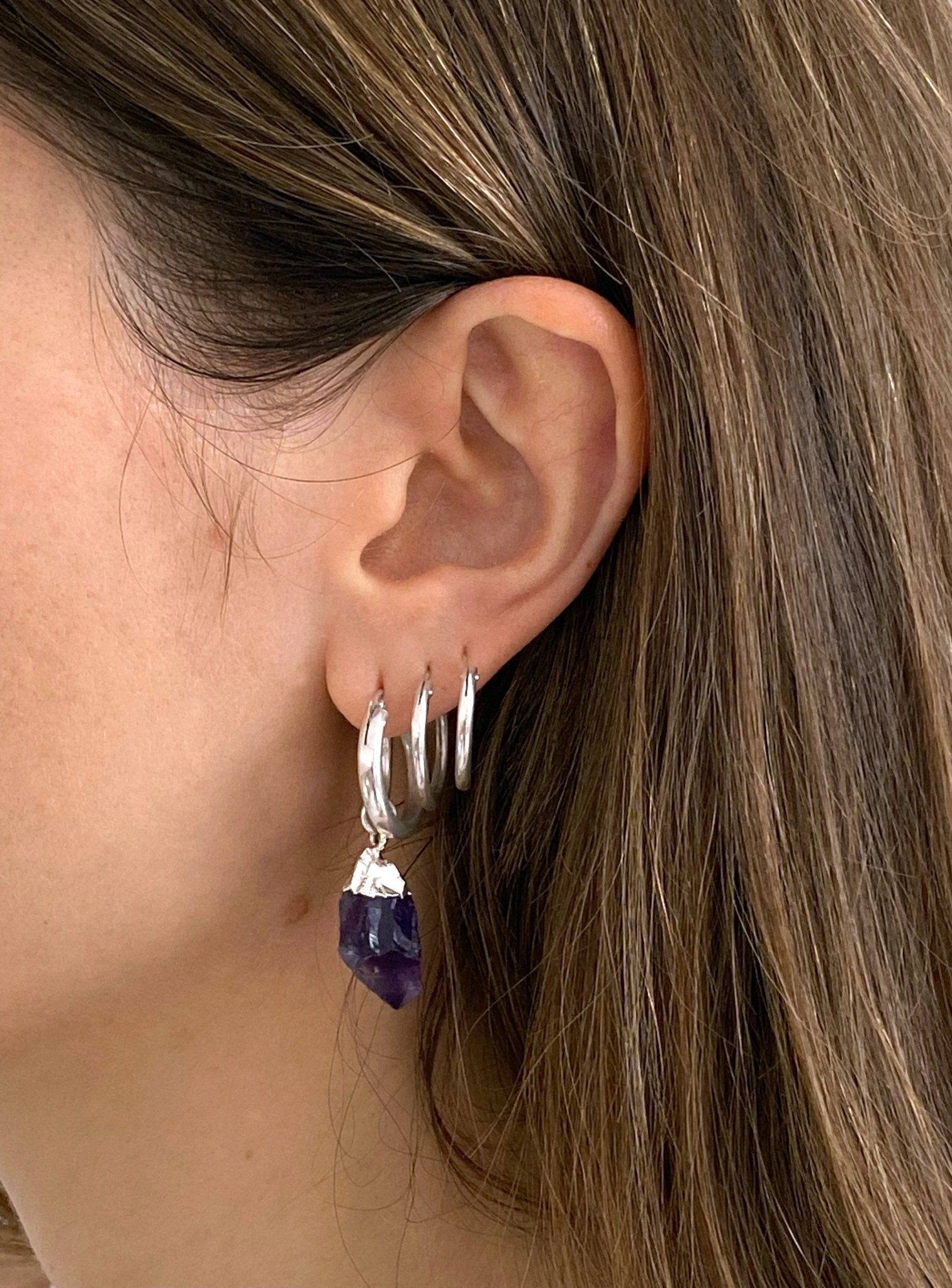 llayers jewelry men women silver hoops earrings amethyst hoop 