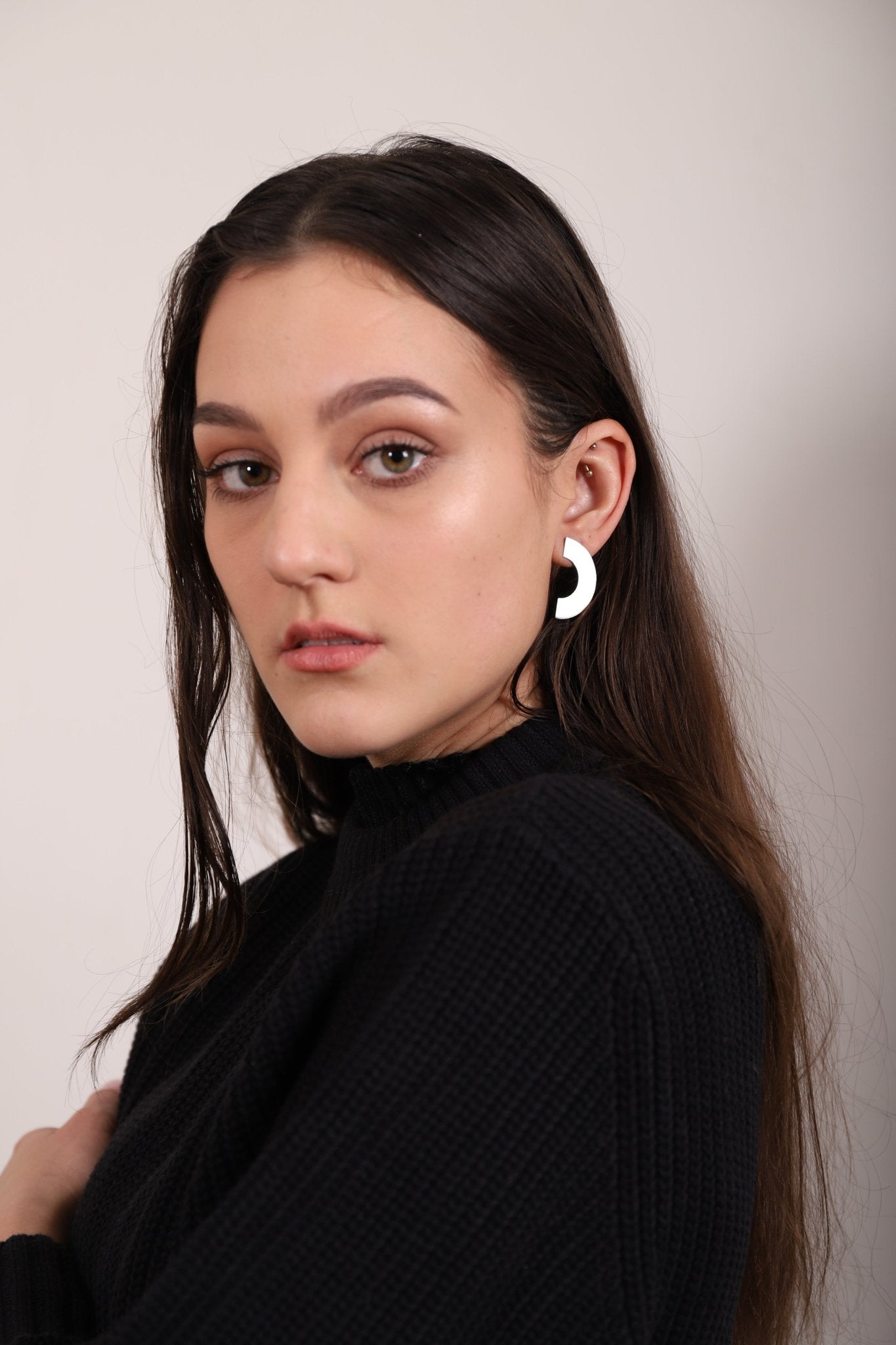 llayers jewelry men women silver moon crescent statement earrings phase brooklyn new york