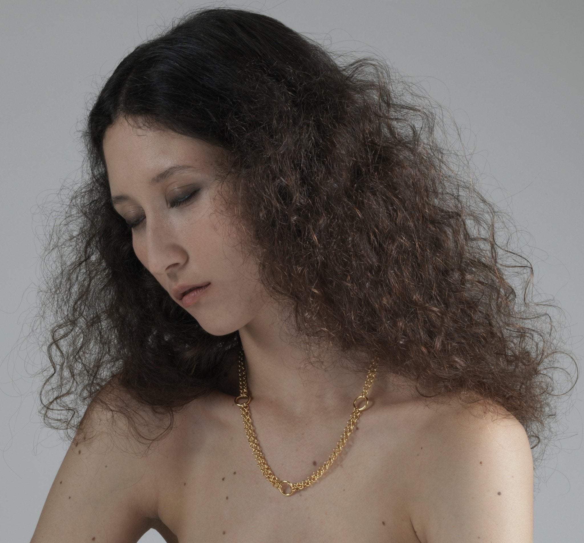 llayers refined Gold women minimal long chain choker necklace with rings Hancrafted in Brooklyn New York