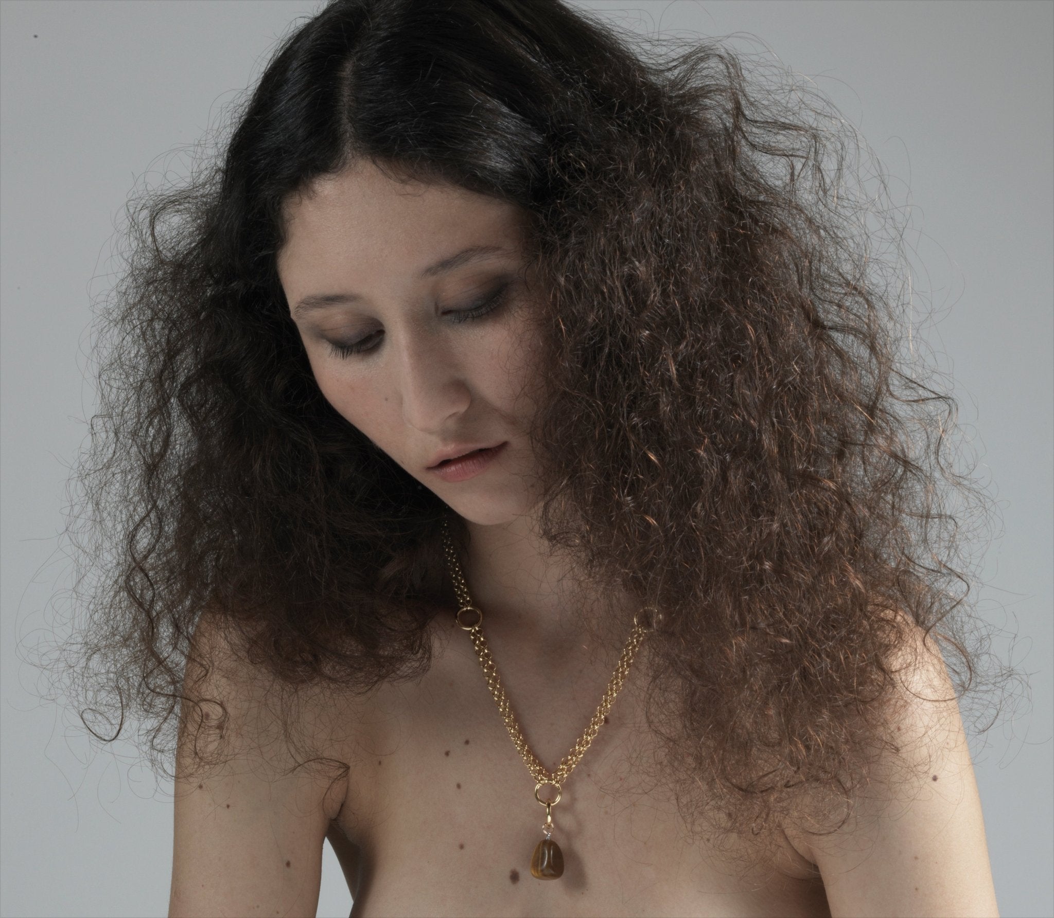 llayers Gold women minimal long chain choker necklace with stones Hancrafted in Brooklyn New York 1
