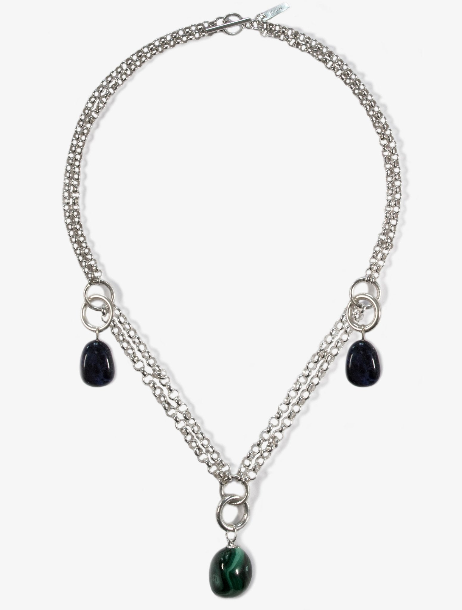 llayers jewelry chic Silver women long chain necklace choker malachite handcrafted in New York 3