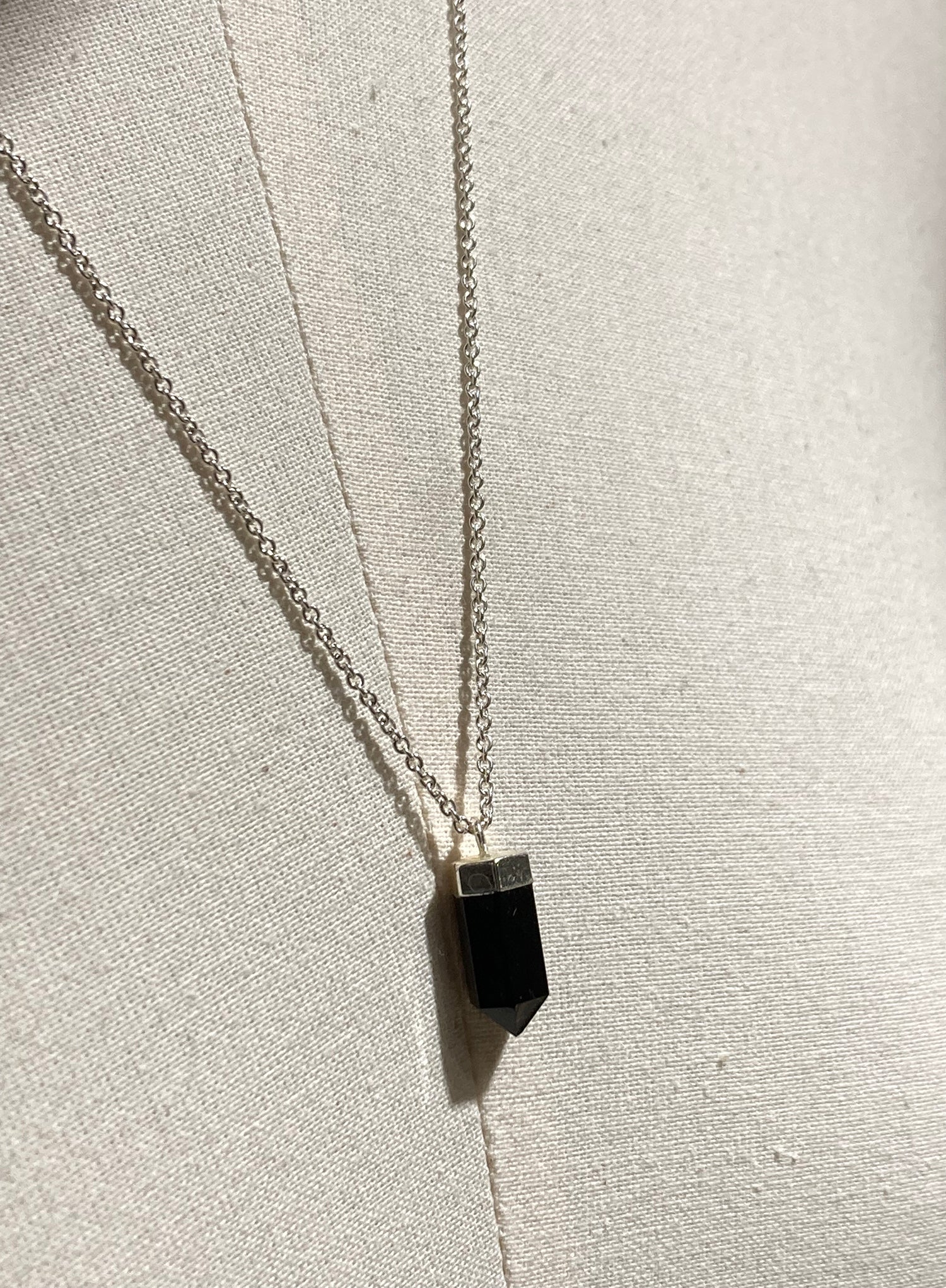 BLACK AGATE onyx pendant point - unisex amulet necklace pendant black onyx stone 2024 silver chain