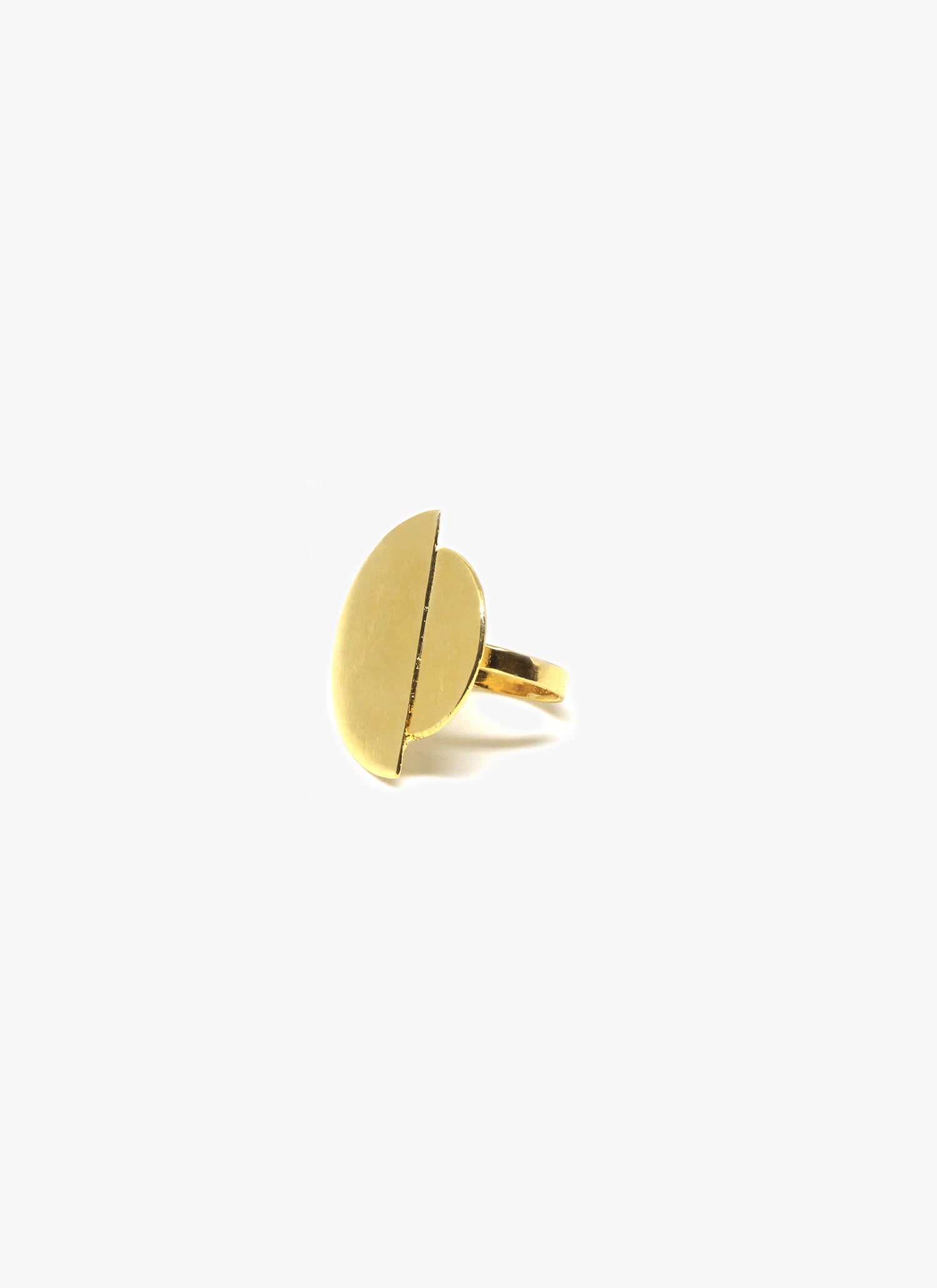 Gold moon statement ring. Minimalist modern jewelry handcrafted in Brooklyn New York by designer llayers. Eclipse.