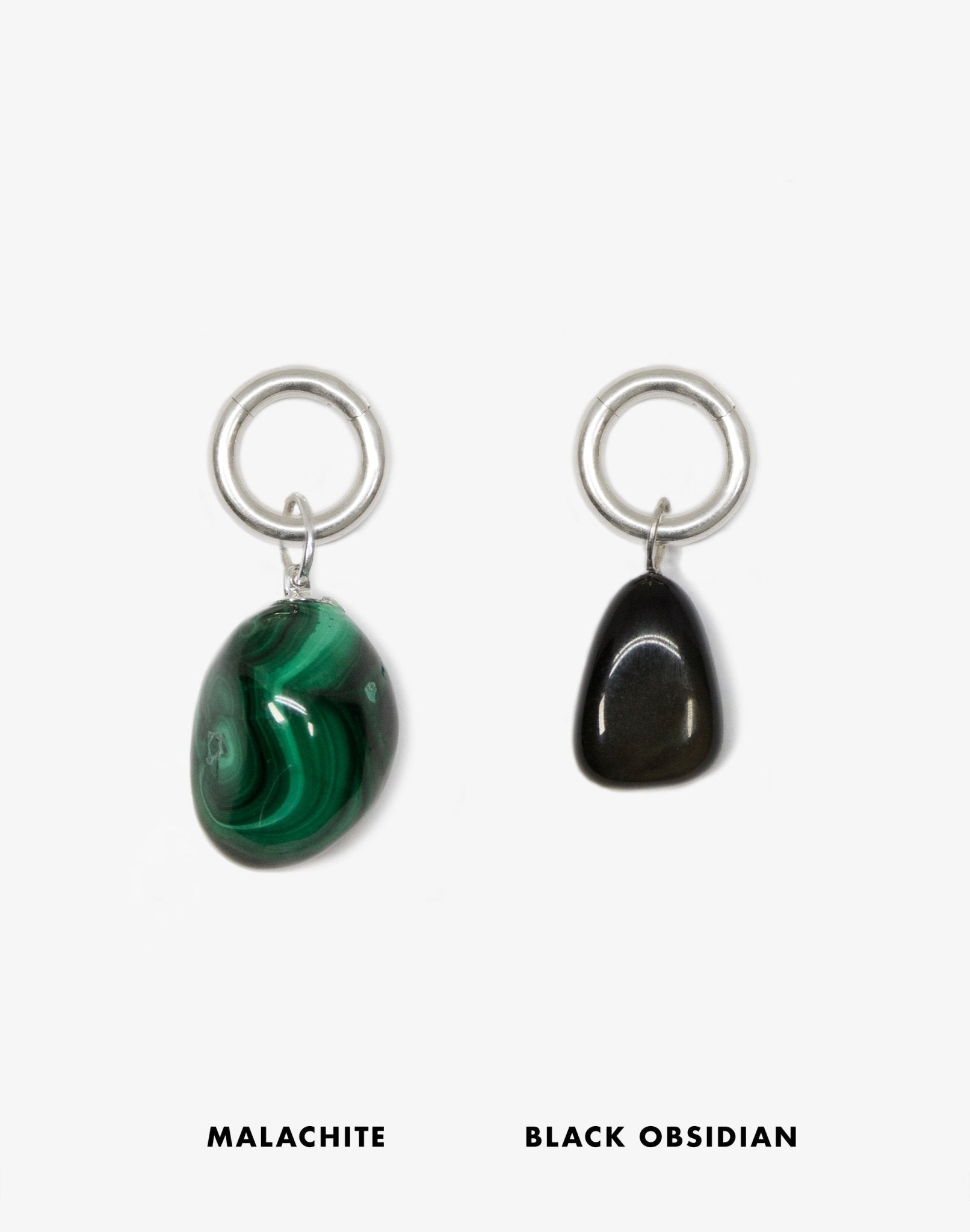 llayers Silver malachite black obsidian stones pendant necklace Made in Brooklyn New York