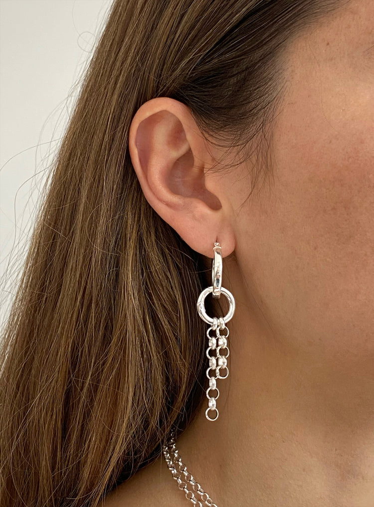 llayers jewelry trendy designer women silver chain hoops earrings jewelry minimal - Made in Brooklyn New York 1