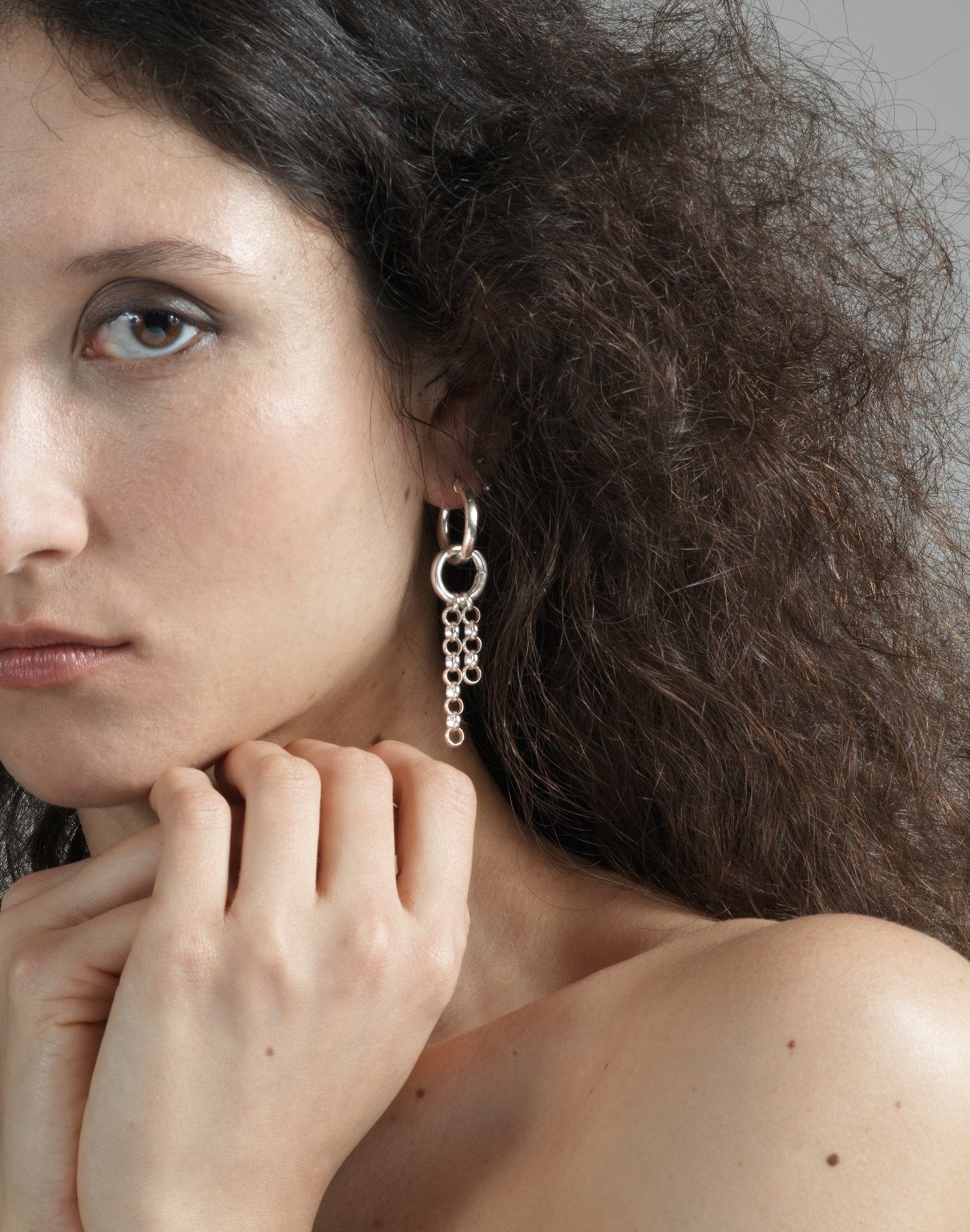 Women silver chain hoops earrings jewelry minimal Made in Brooklyn New York,  jewelry by llayers.