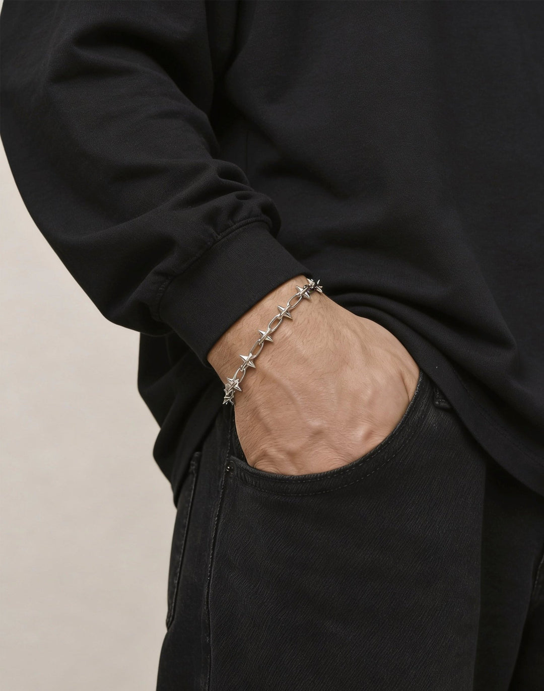 Men's mall silver spikes chain punk rock bracelet unisex jewelry handmade New York Brooklyn by llayers 