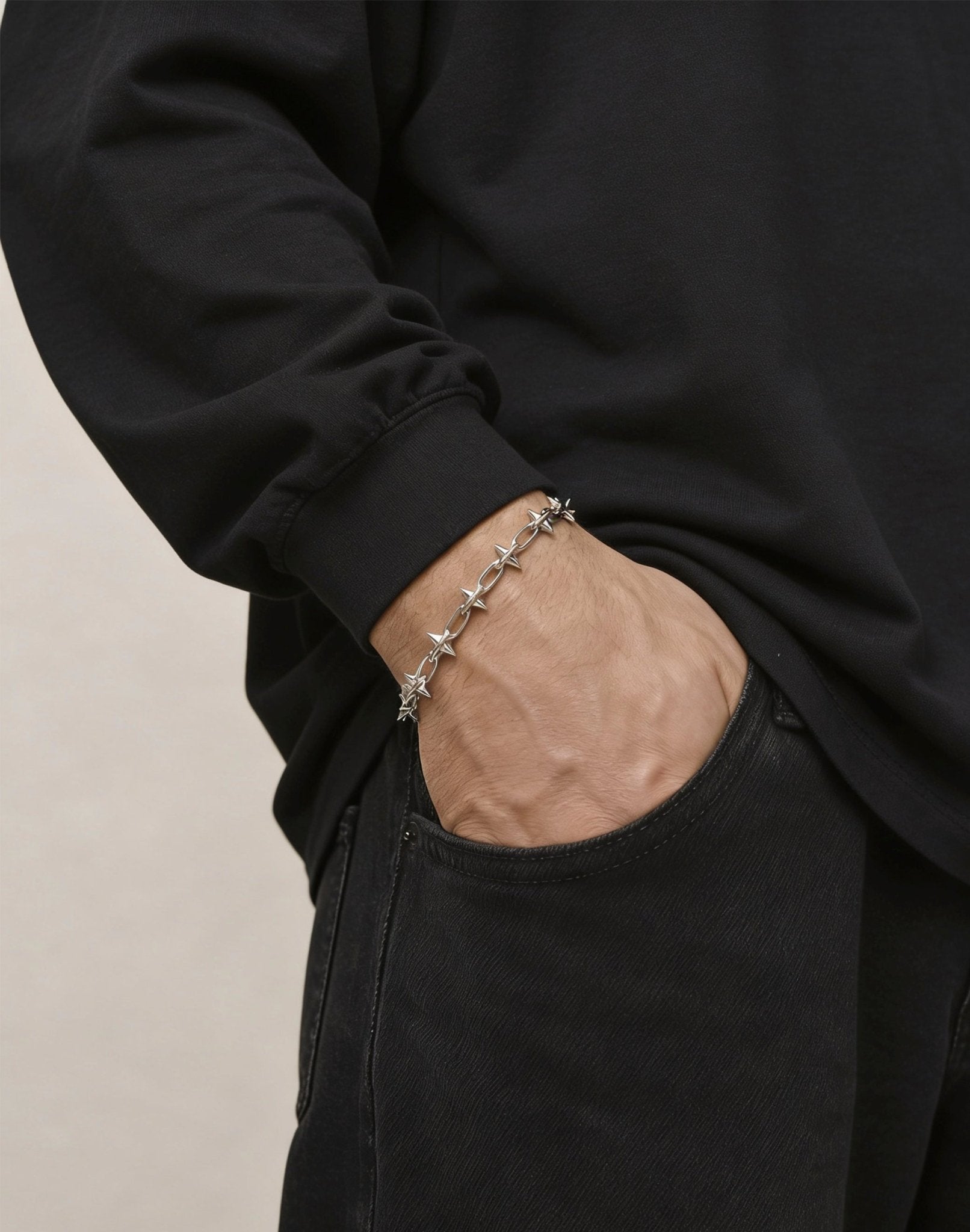 Men's mall silver spikes chain punk rock bracelet unisex jewelry handmade New York Brooklyn by llayers 