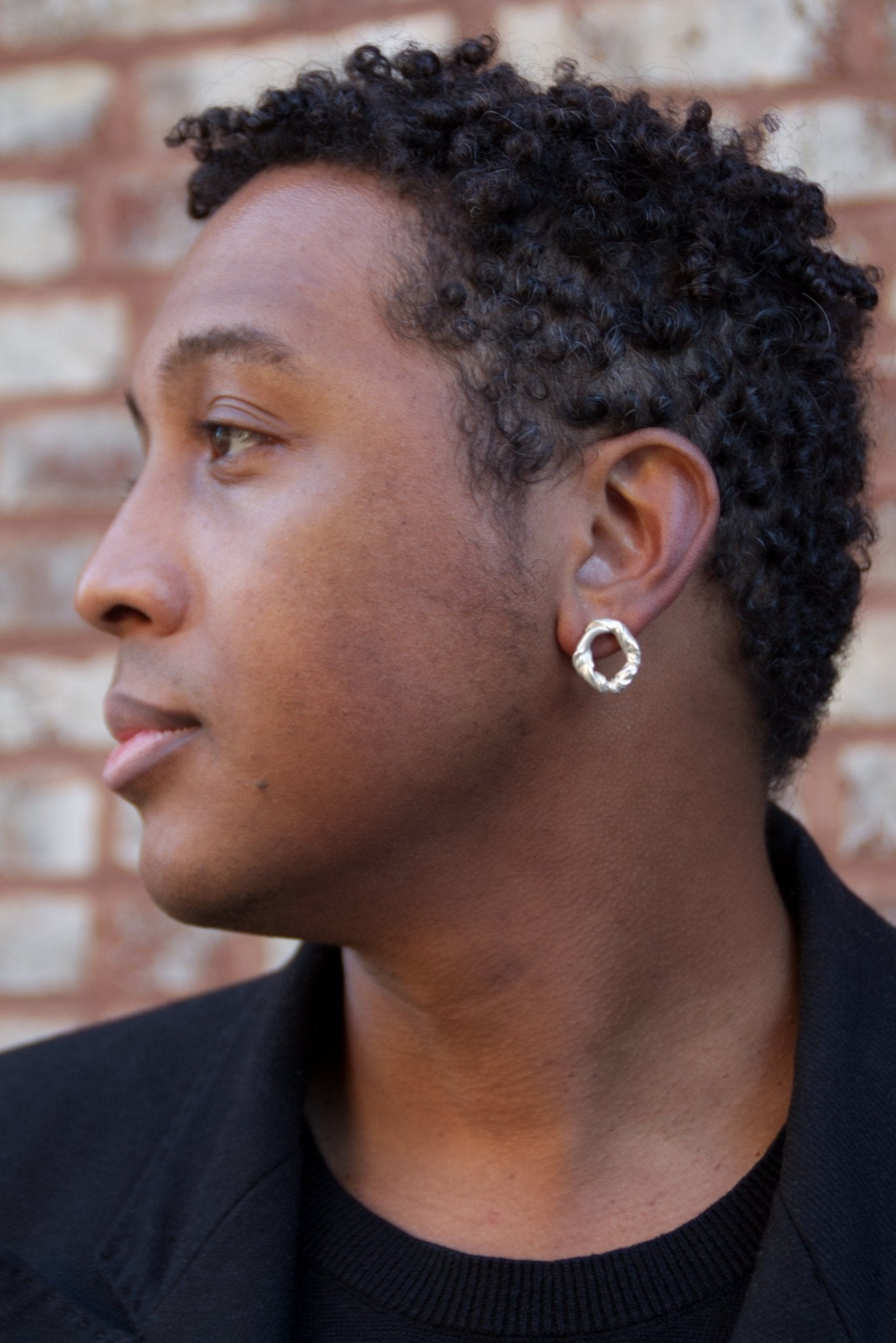 Men Sterling silver trendy stud earrings. Jewelry made in Brooklyn New York by designer llayers.