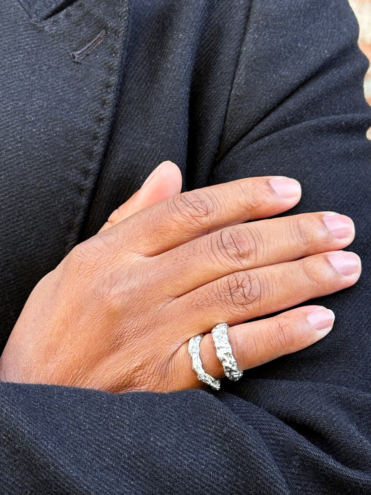 Silver textured ring. Modern minimalist jewelry made in Brooklyn New York llayers