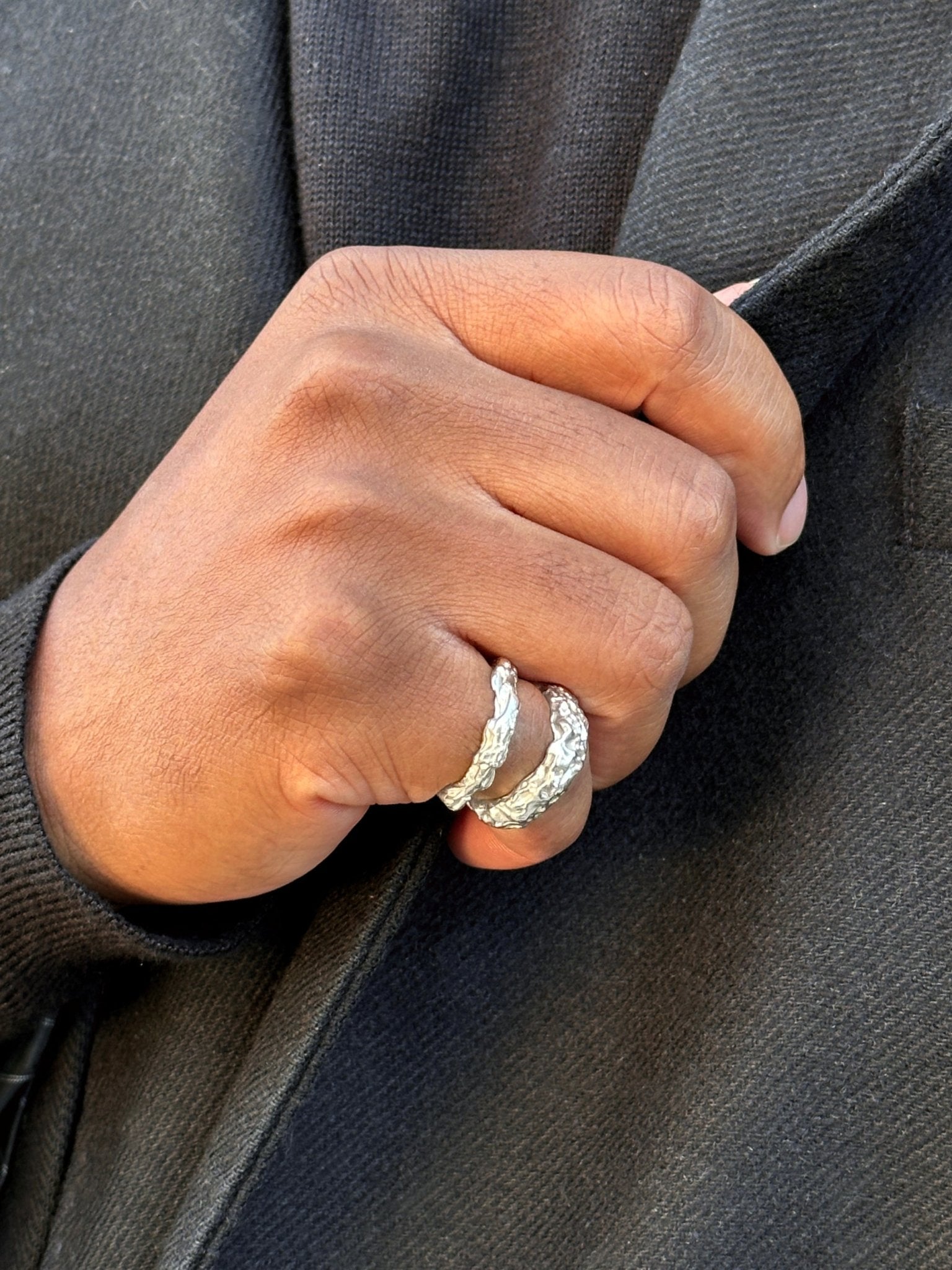 Silver textured ring band. Modern minimalist jewelry made in Brooklyn New York llayers.