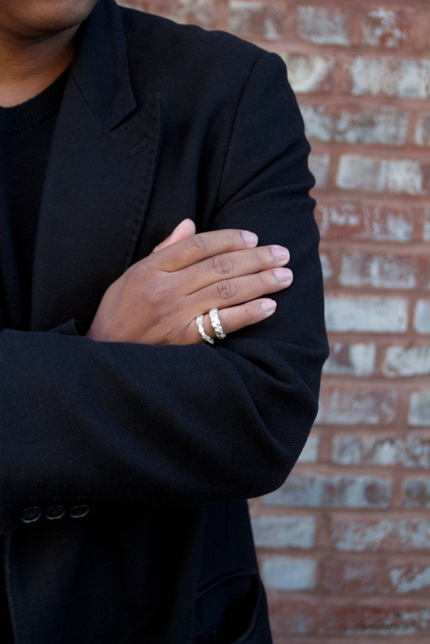 Silver textured ring band. Modern minimalist jewelry made in Brooklyn New York llayers.