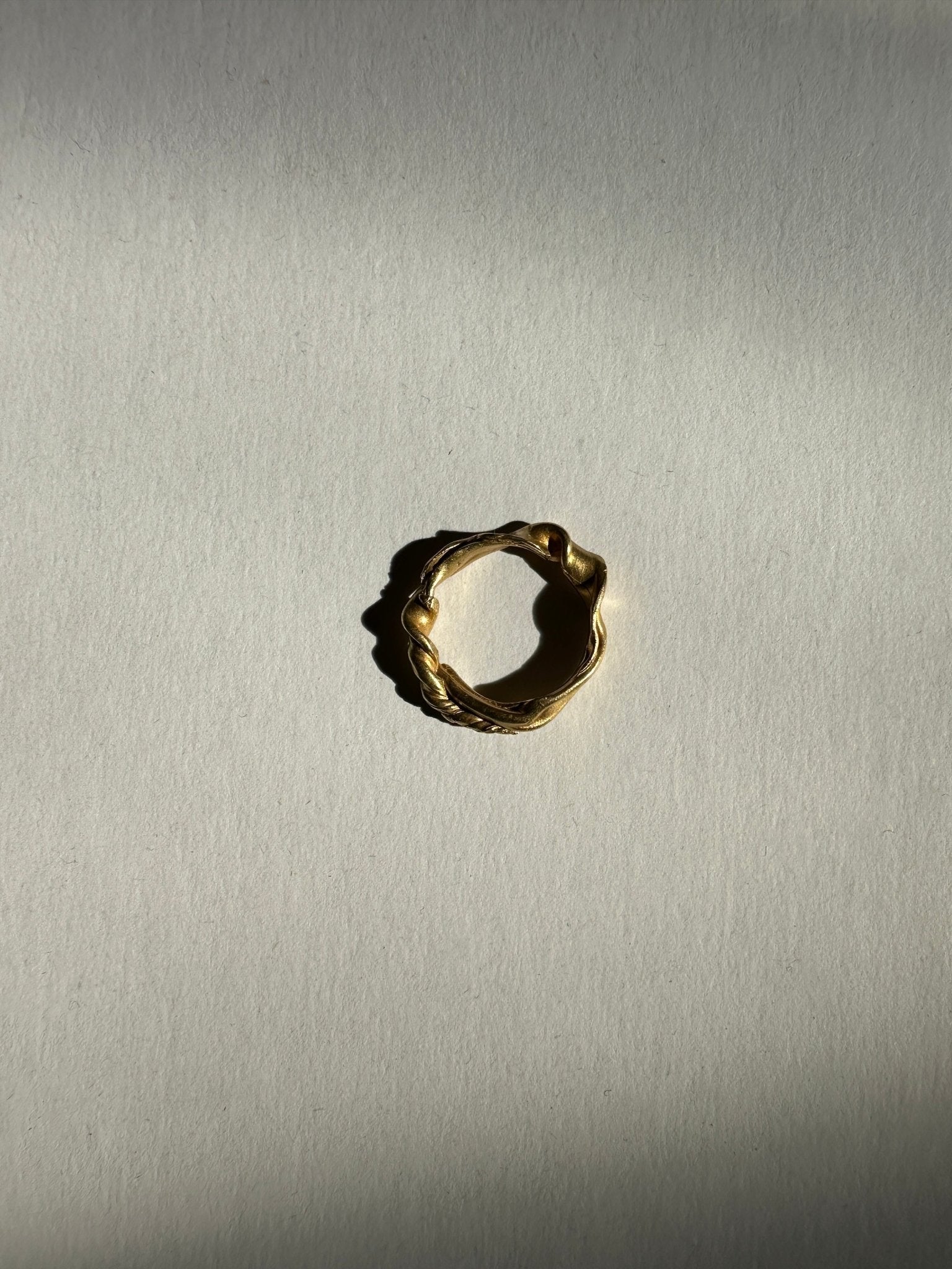 Minimal Gold twisted ring essence. Mens and women minimalist jewelry made in Brooklyn New York by llayers.