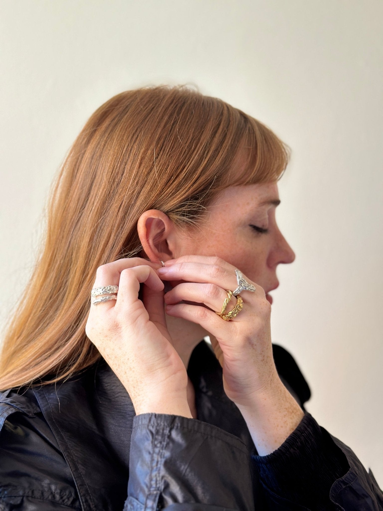Textured gold ring band. Modern minimalist jewelry made in Brooklyn New York by llayers.