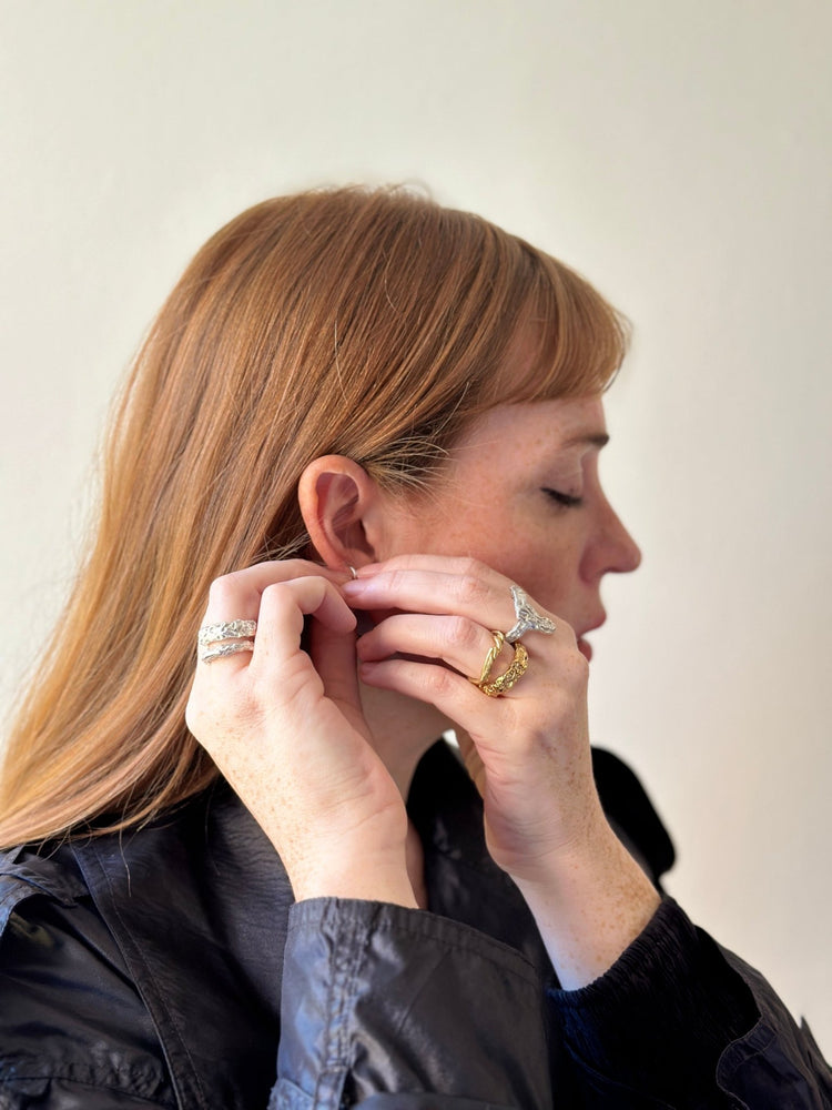 Textured gold ring band. Modern minimalist jewelry made in Brooklyn New York by llayers.