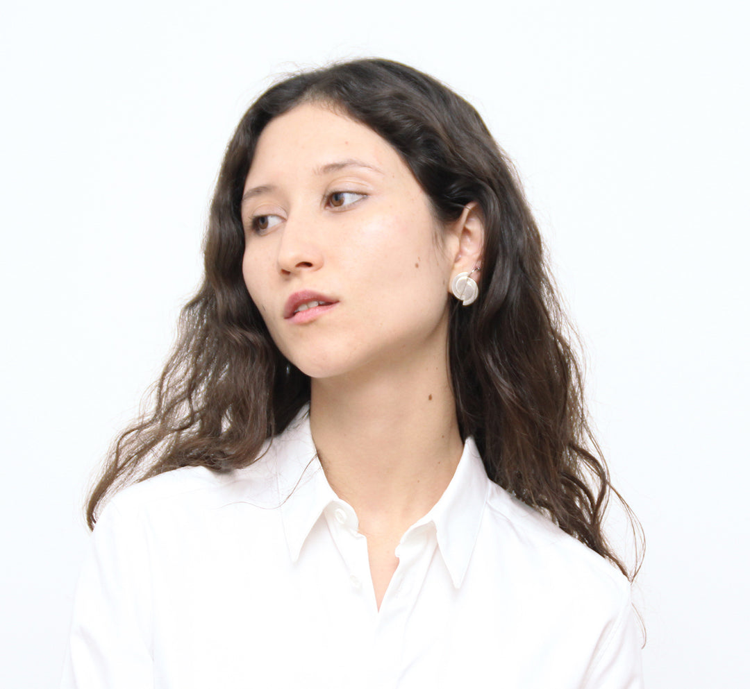 minimal silver moon earrings solaris in new york brookyln by designer llayers jewelry 