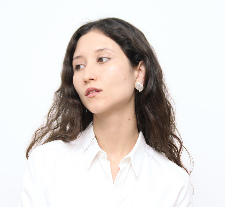 minimal silver moon earrings solaris in new york brookyln by designer llayers jewelry 