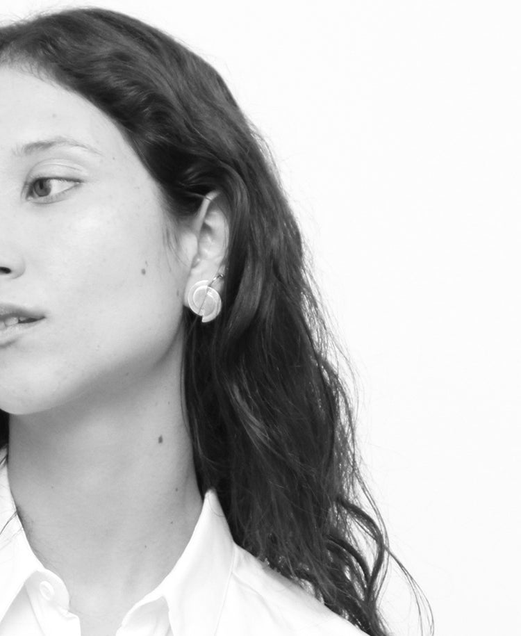 minimal silver moon earrings solaris in new york brookyln by designer llayers jewelry 