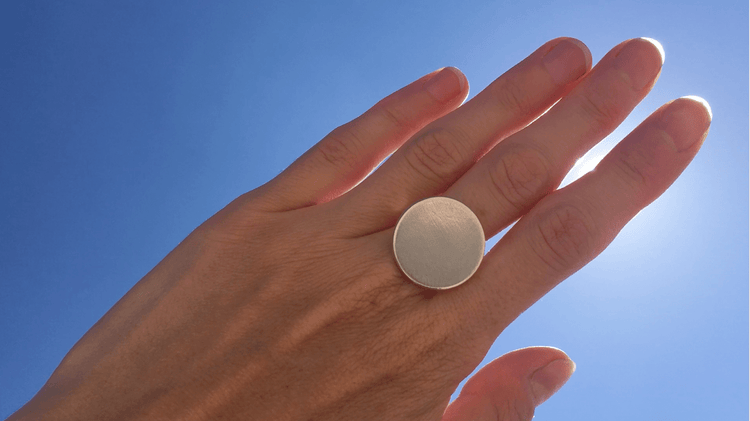 Women's minimalist Sterling round silver signet ring. Modern handmade jewelry made in Brooklyn New York by llayers.
