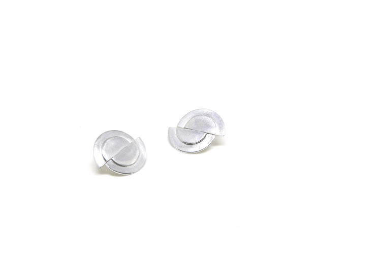 minimalist silver moon earrings solaris in new york brookyln by designer llayers jewelry 