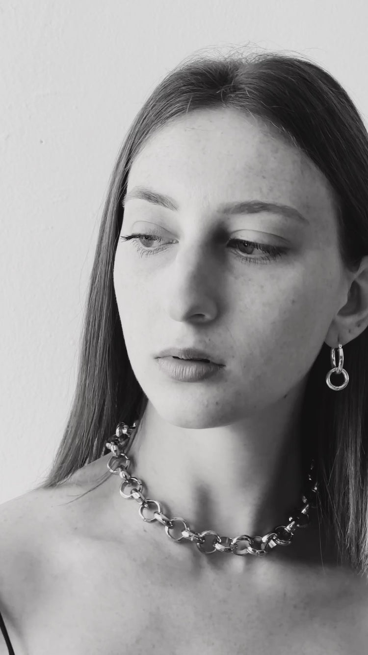 Silver round chunky links chain necklace infinity stainless steel jewelry made in Brooklyn New York by llayers