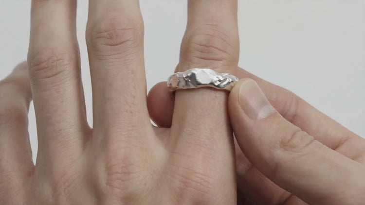 sterling silver textured molten unisex ring band made in new york magma by llayers