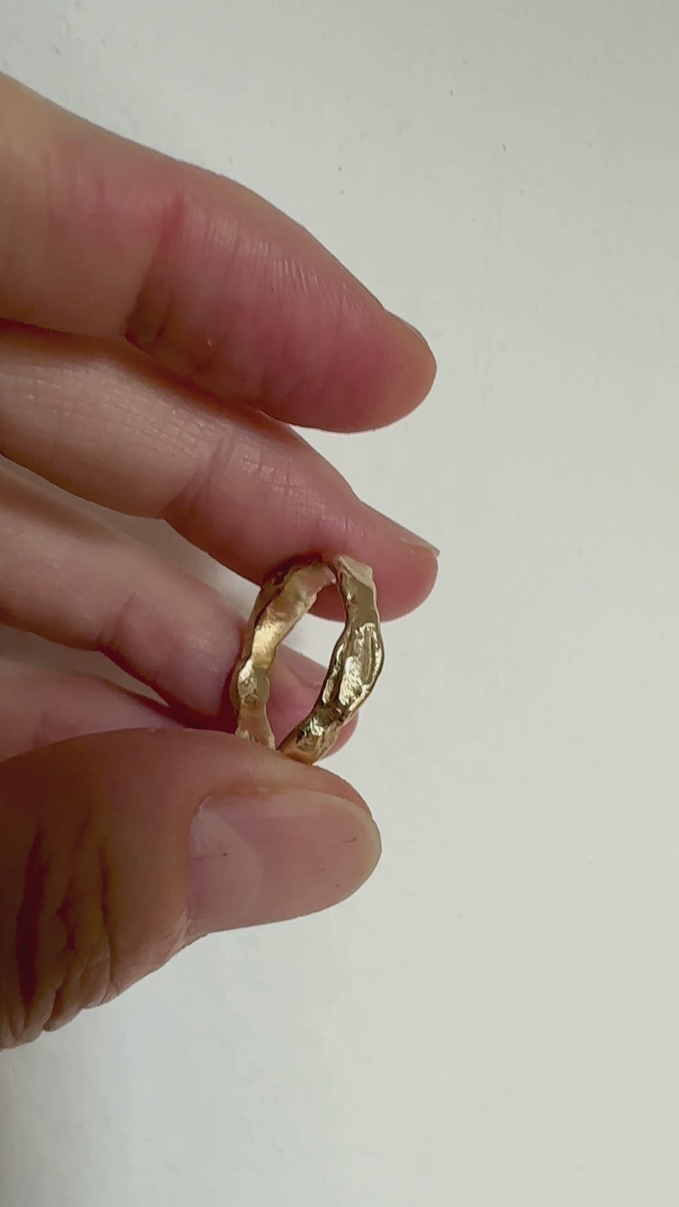 unisex brass molten ring band made in new york lava by llayers