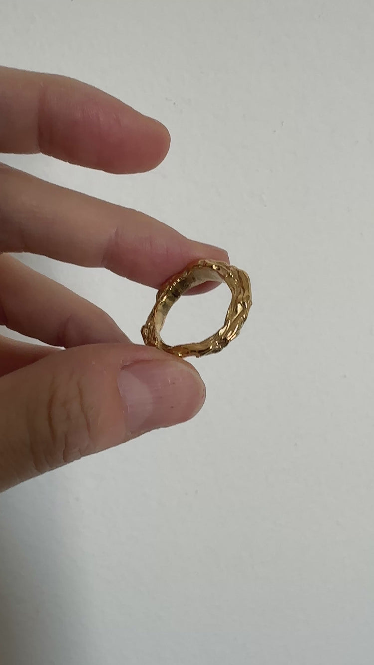 Gold textured ring. Distortion modern minimalist jewelry by llayers