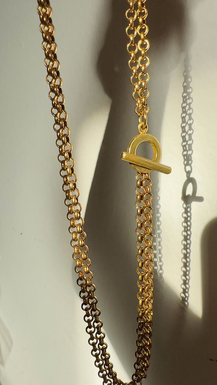 Gold two-row chain choker necklace