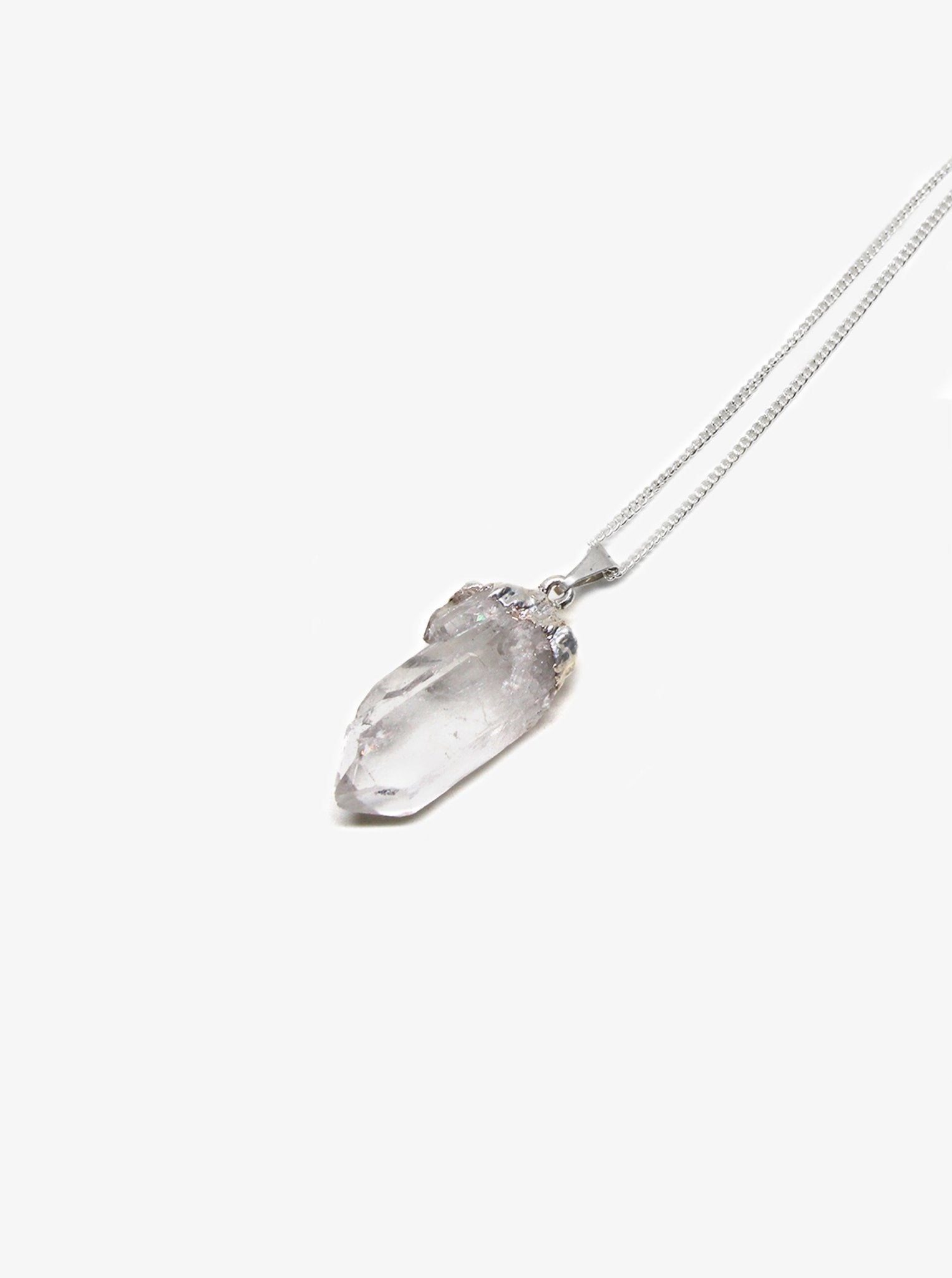 quartz point stone pendant on silver chain in brooklyn new york by llayers men women jewelry 