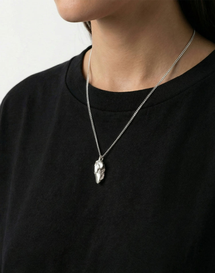 silver sculptural rock pendant necklace in new york by llayers 